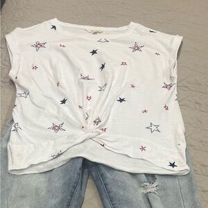 Lucky Brand White Star Print Short Sleeve Tee